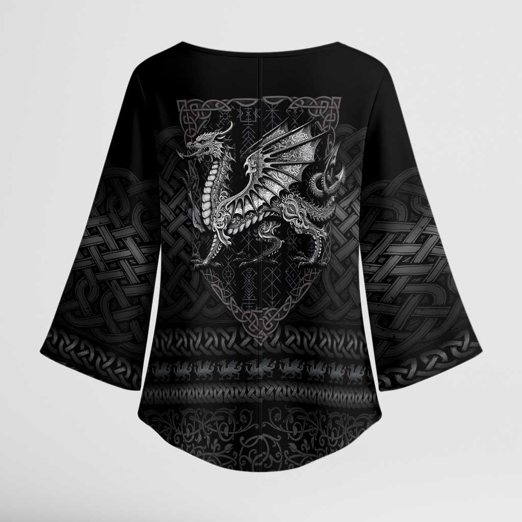 Welsh Celtic Culture Kimono Sleeve Blouse Wales Y Ddraig Goch with Knot - Wonder Print Shop