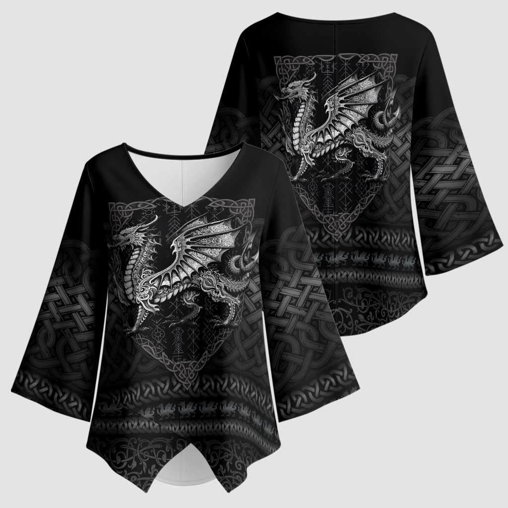 Welsh Celtic Culture Kimono Sleeve Blouse Wales Y Ddraig Goch with Knot - Wonder Print Shop