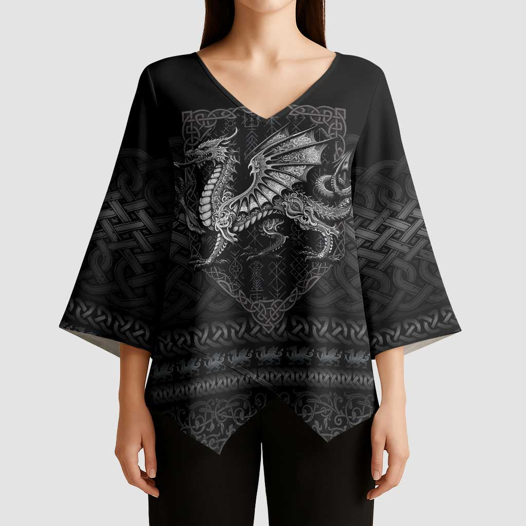 Welsh Celtic Culture Kimono Sleeve Blouse Wales Y Ddraig Goch with Knot - Wonder Print Shop