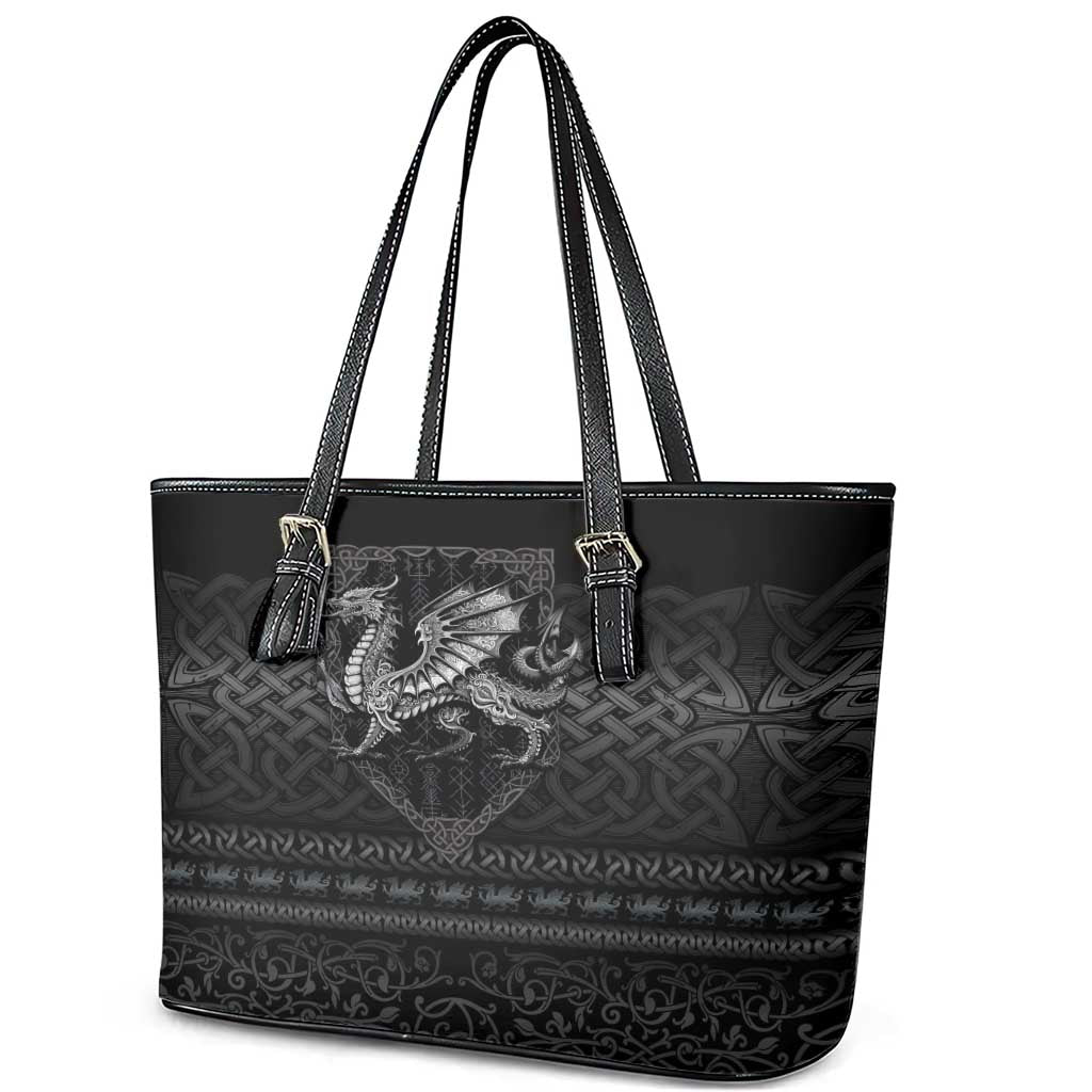 Welsh Celtic Culture Leather Tote Bag Wales Y Ddraig Goch with Knot - Wonder Print Shop