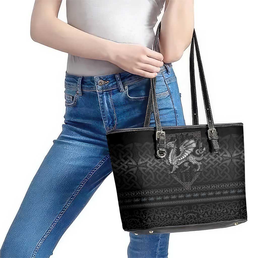 Welsh Celtic Culture Leather Tote Bag Wales Y Ddraig Goch with Knot - Wonder Print Shop