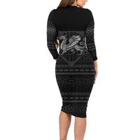 Welsh Celtic Culture Long Sleeve Bodycon Dress Wales Y Ddraig Goch with Knot - Wonder Print Shop