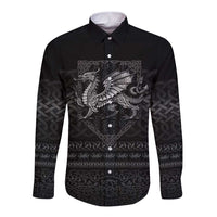 Welsh Celtic Culture Long Sleeve Button Shirt Wales Y Ddraig Goch with Knot - Wonder Print Shop