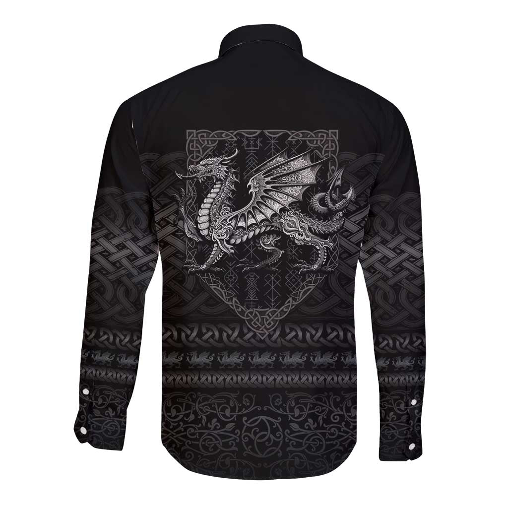 Welsh Celtic Culture Long Sleeve Button Shirt Wales Y Ddraig Goch with Knot - Wonder Print Shop