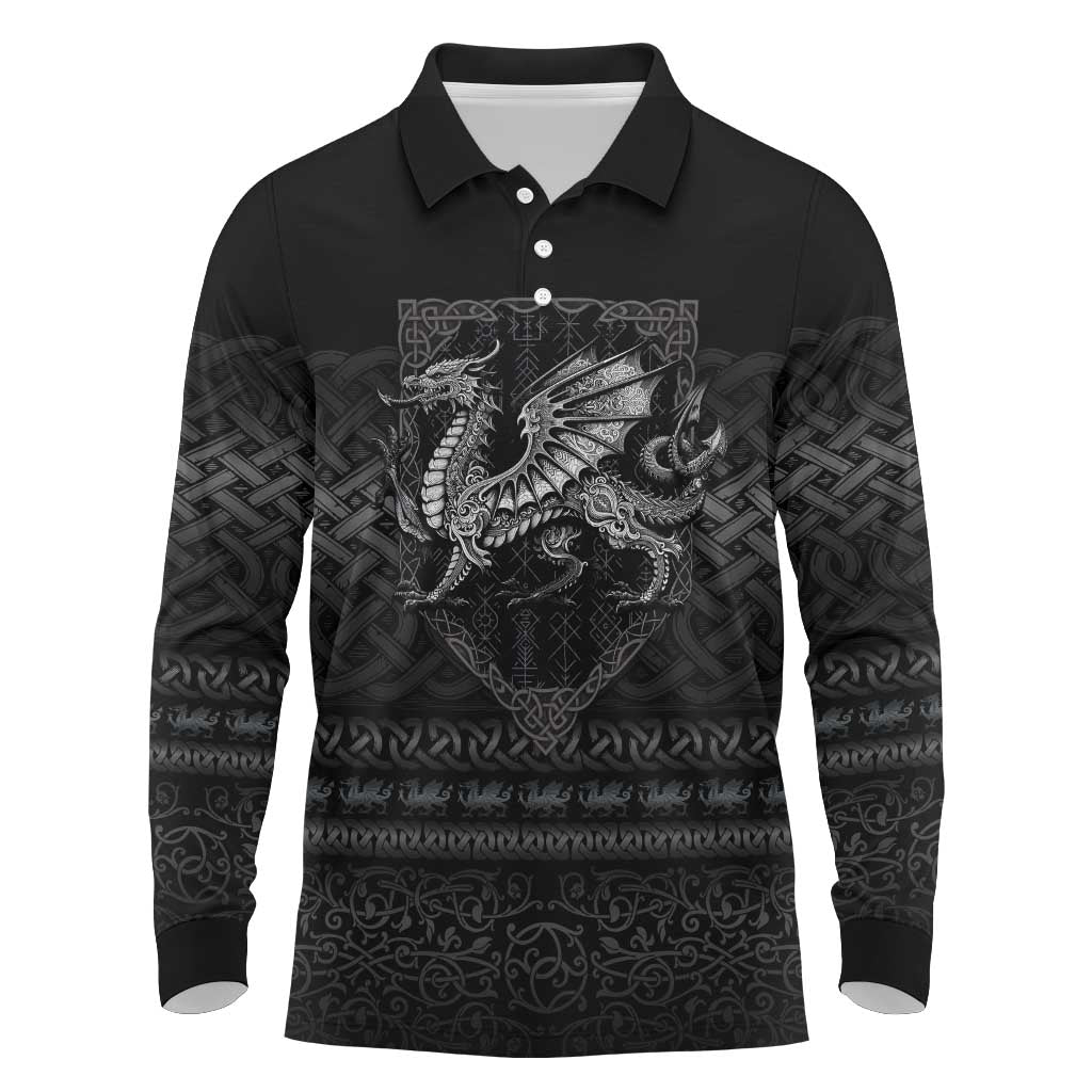 Welsh Celtic Culture Long Sleeve Polo Shirt Wales Y Ddraig Goch with Knot - Wonder Print Shop