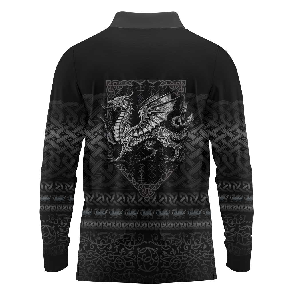Welsh Celtic Culture Long Sleeve Polo Shirt Wales Y Ddraig Goch with Knot - Wonder Print Shop