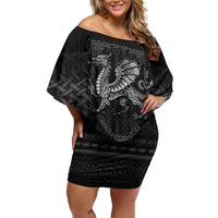 Welsh Celtic Culture Off Shoulder Short Dress Wales Y Ddraig Goch with Knot - Wonder Print Shop