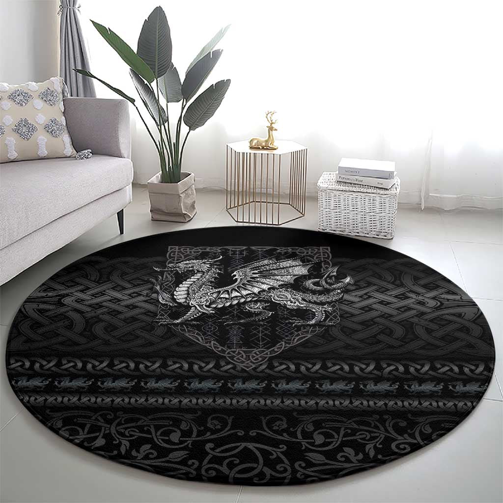 Welsh Celtic Culture Round Carpet Wales Y Ddraig Goch with Knot - Wonder Print Shop