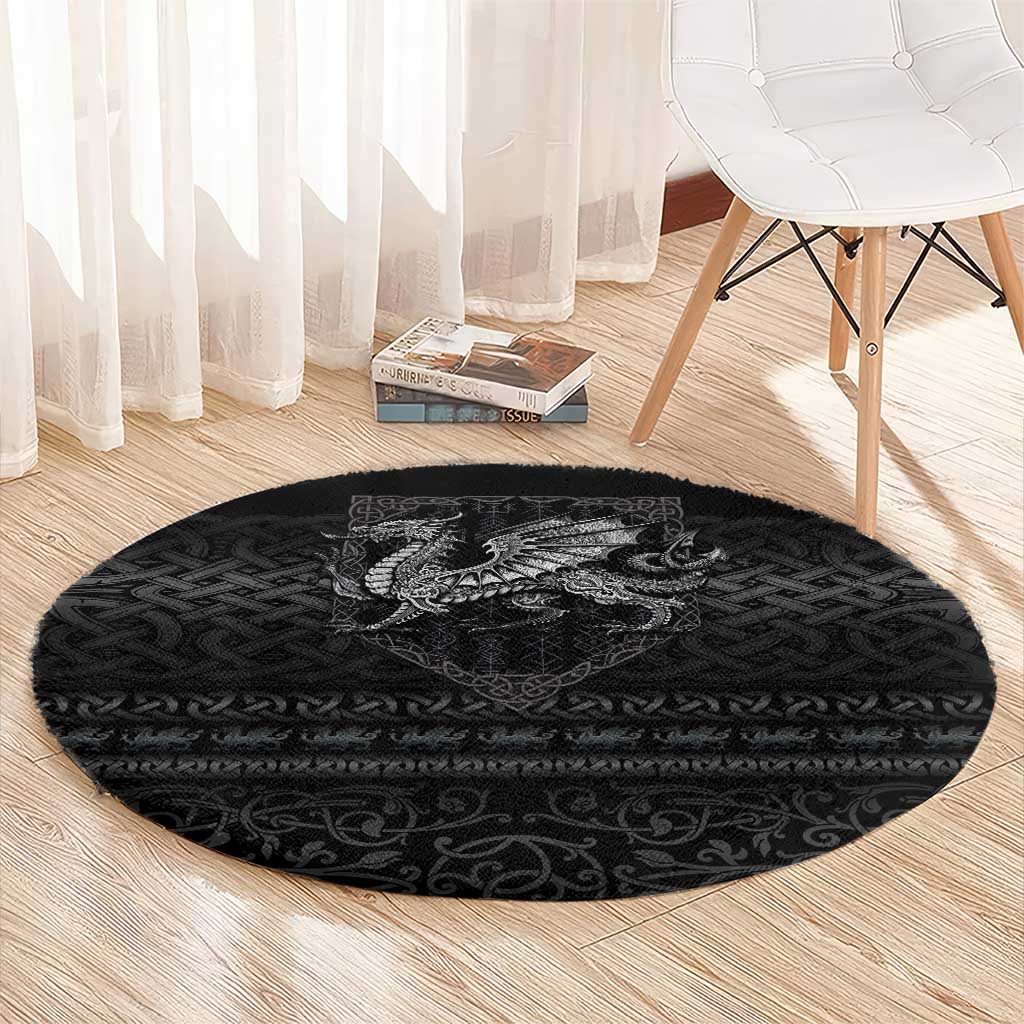 Welsh Celtic Culture Round Carpet Wales Y Ddraig Goch with Knot - Wonder Print Shop
