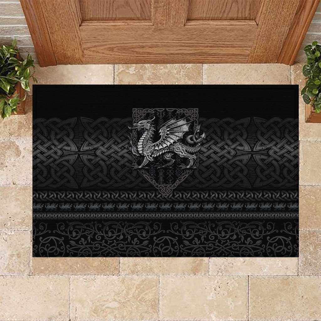 Welsh Celtic Culture Rubber Doormat Wales Y Ddraig Goch with Knot - Wonder Print Shop