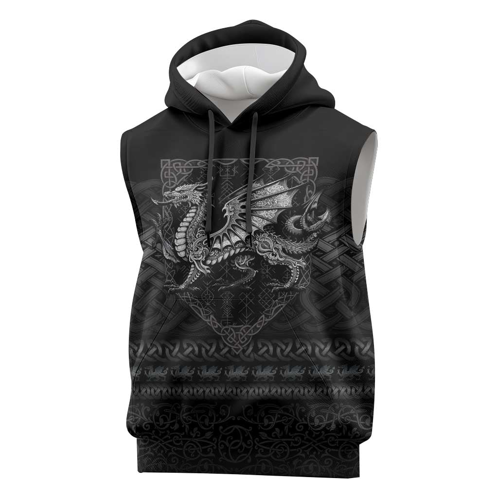 Welsh Celtic Culture Sleeveless Hoodie Wales Y Ddraig Goch with Knot - Wonder Print Shop