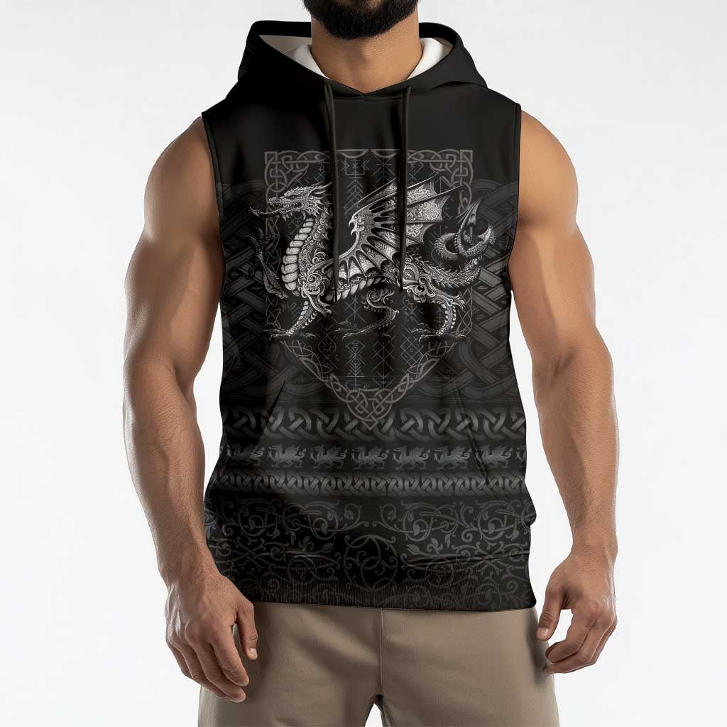 Welsh Celtic Culture Sleeveless Hoodie Wales Y Ddraig Goch with Knot - Wonder Print Shop