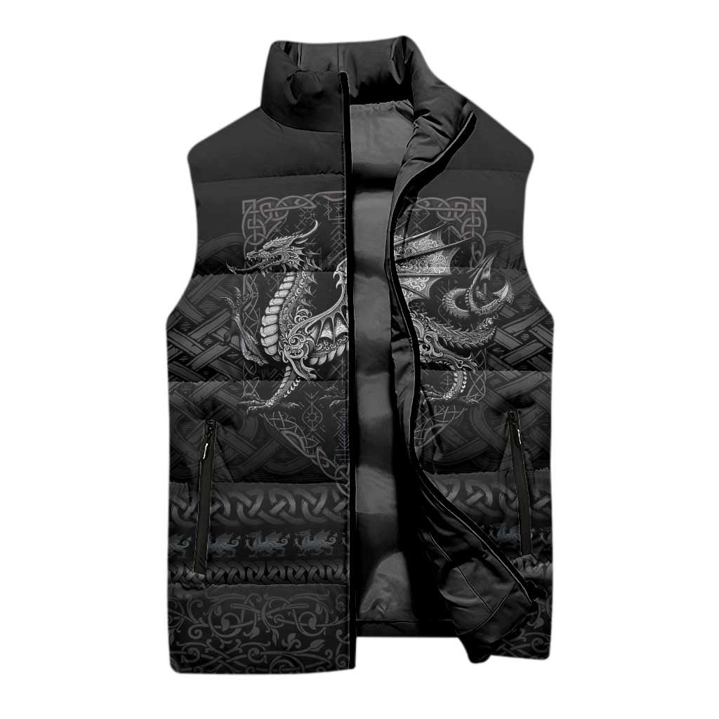 Welsh Celtic Culture Sleeveless Puffer Jacket Wales Y Ddraig Goch with Knot - Wonder Print Shop