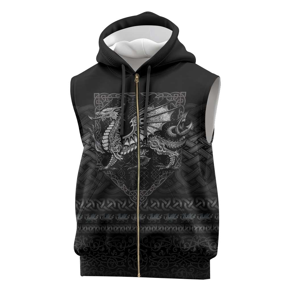 Welsh Celtic Culture Sleeveless Zip Hoodie Wales Y Ddraig Goch with Knot - Wonder Print Shop