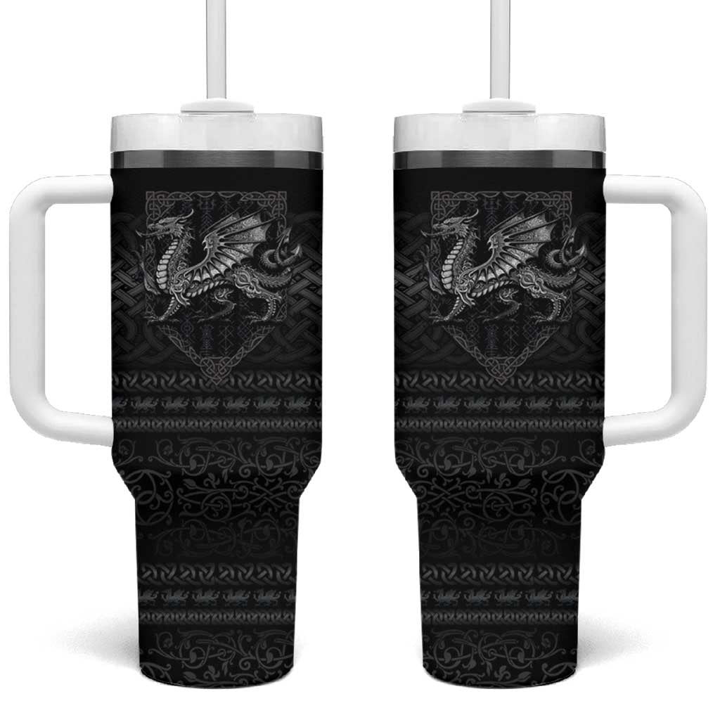 Welsh Celtic Culture Tumbler With Handle Wales Y Ddraig Goch with Knot - Wonder Print Shop
