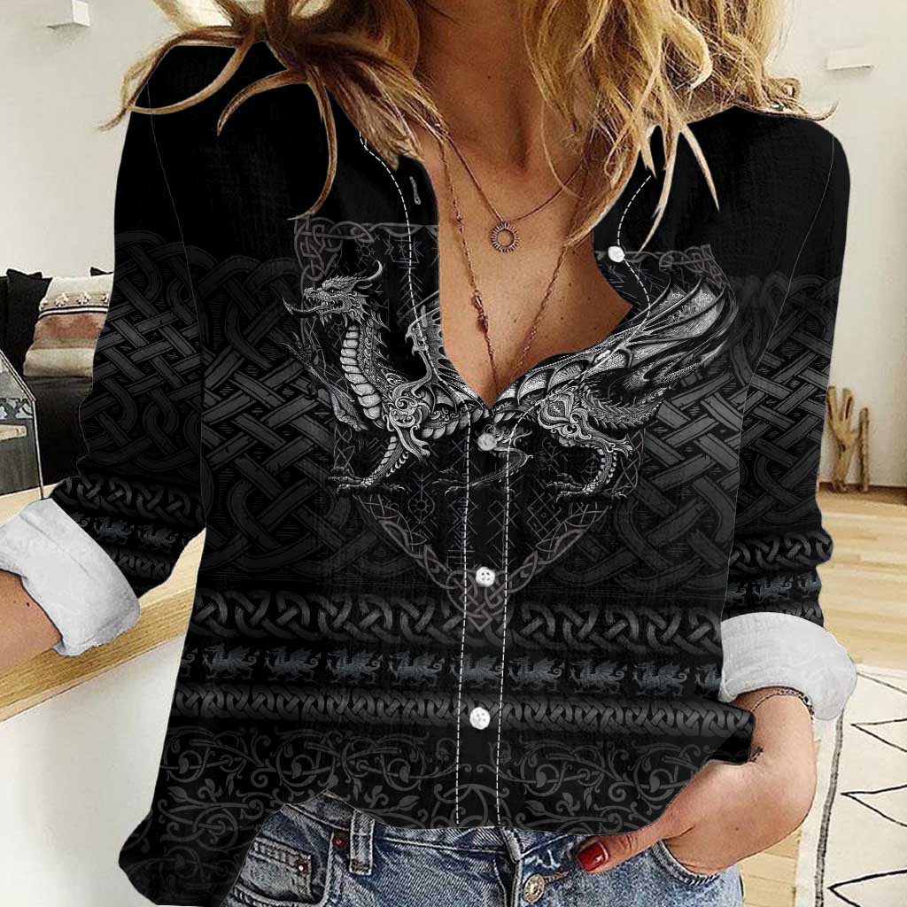 Welsh Celtic Culture Women Casual Shirt Wales Y Ddraig Goch with Knot - Wonder Print Shop