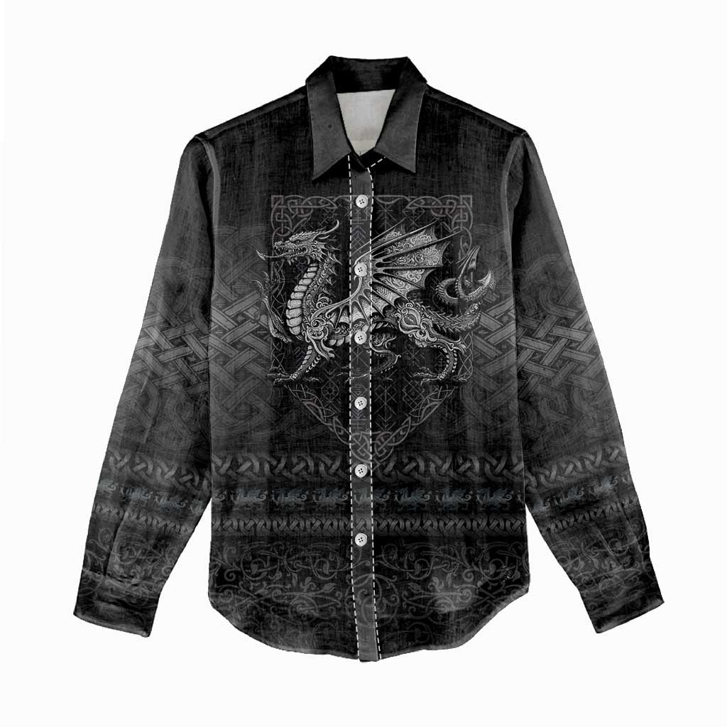 Welsh Celtic Culture Women Casual Shirt Wales Y Ddraig Goch with Knot - Wonder Print Shop