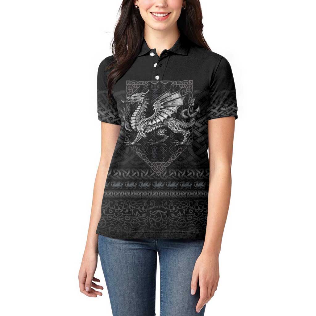 Welsh Celtic Culture Women Polo Shirt Wales Y Ddraig Goch with Knot - Wonder Print Shop