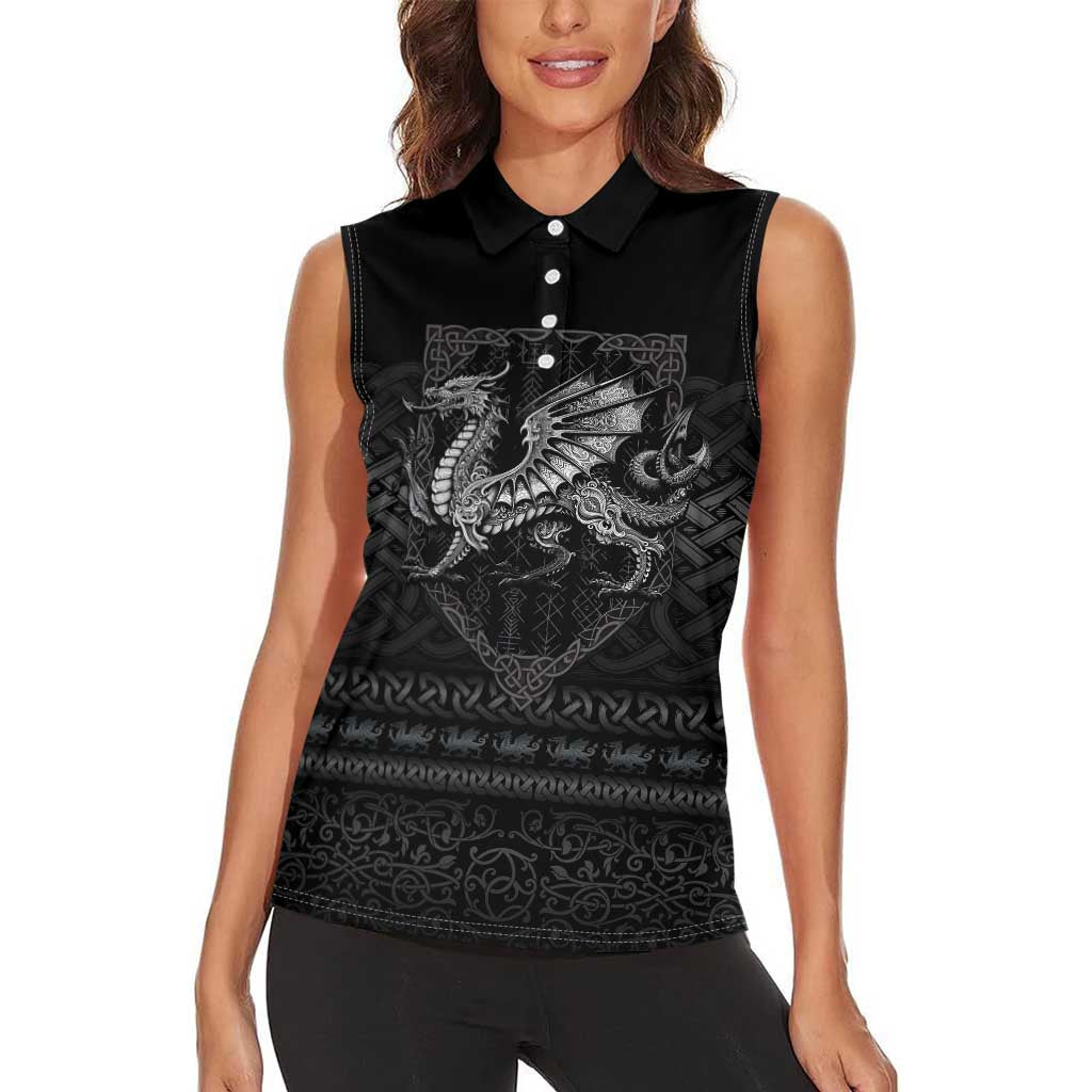 Welsh Celtic Culture Women Sleeveless Polo Shirt Wales Y Ddraig Goch with Knot - Wonder Print Shop