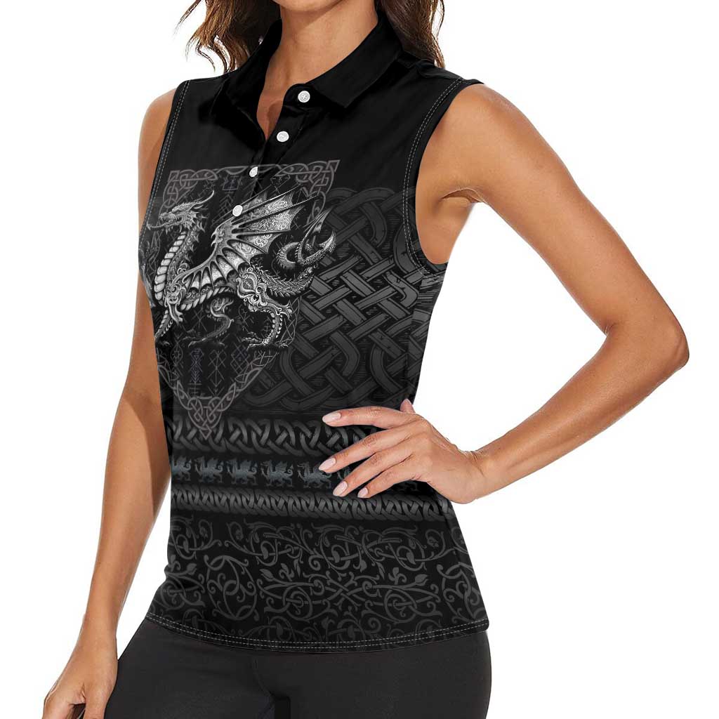 Welsh Celtic Culture Women Sleeveless Polo Shirt Wales Y Ddraig Goch with Knot - Wonder Print Shop