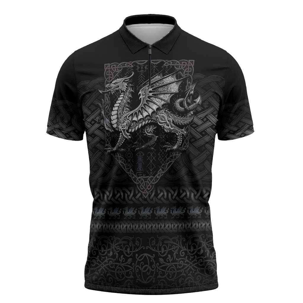 Welsh Celtic Culture Zipper Polo Shirt Wales Y Ddraig Goch with Knot - Wonder Print Shop