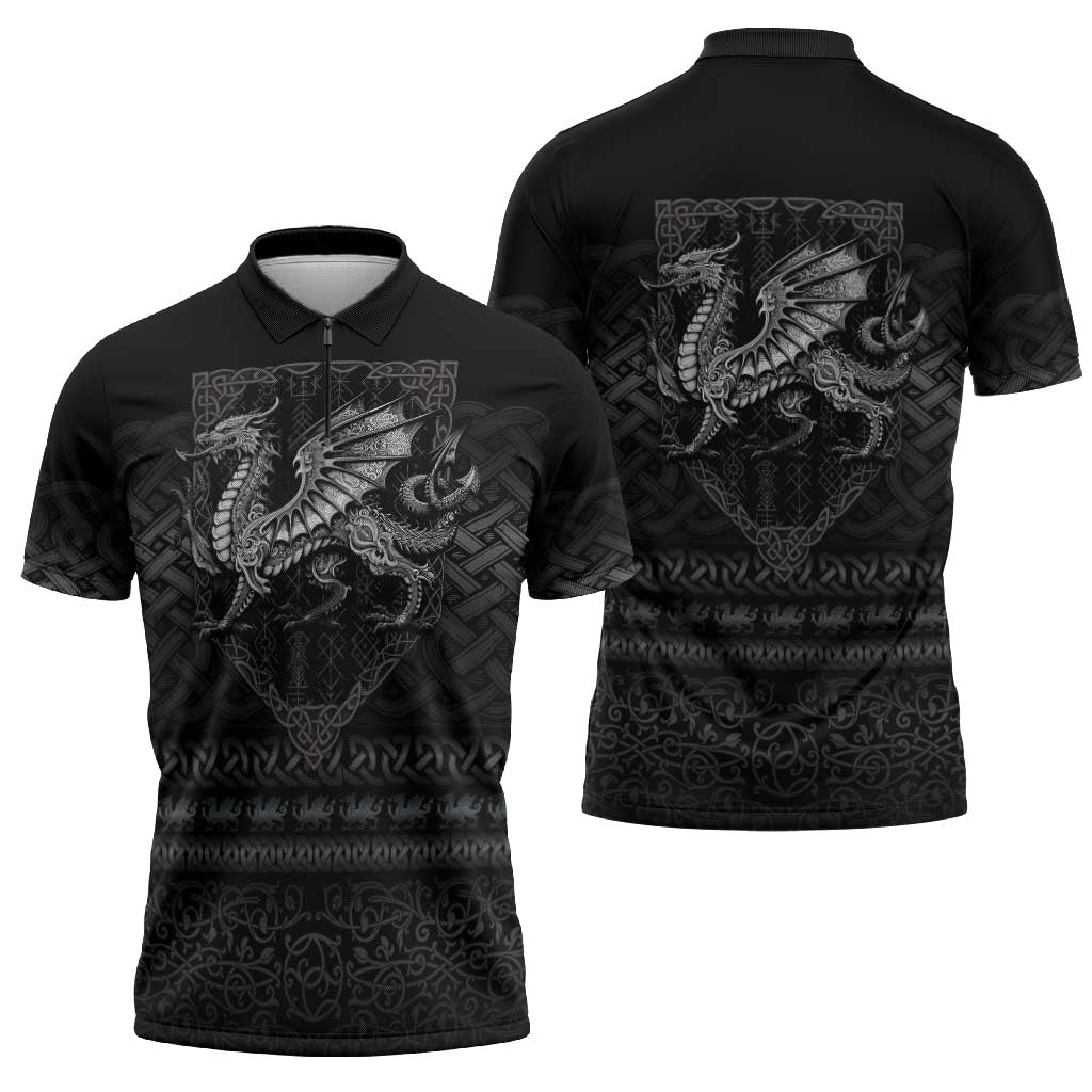 Welsh Celtic Culture Zipper Polo Shirt Wales Y Ddraig Goch with Knot - Wonder Print Shop