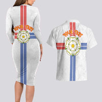 Personalized Yorkshire Celtic Heritage Couples Matching Long Sleeve Bodycon Dress and Hawaiian Shirt Cross Style - Wonder Print Shop
