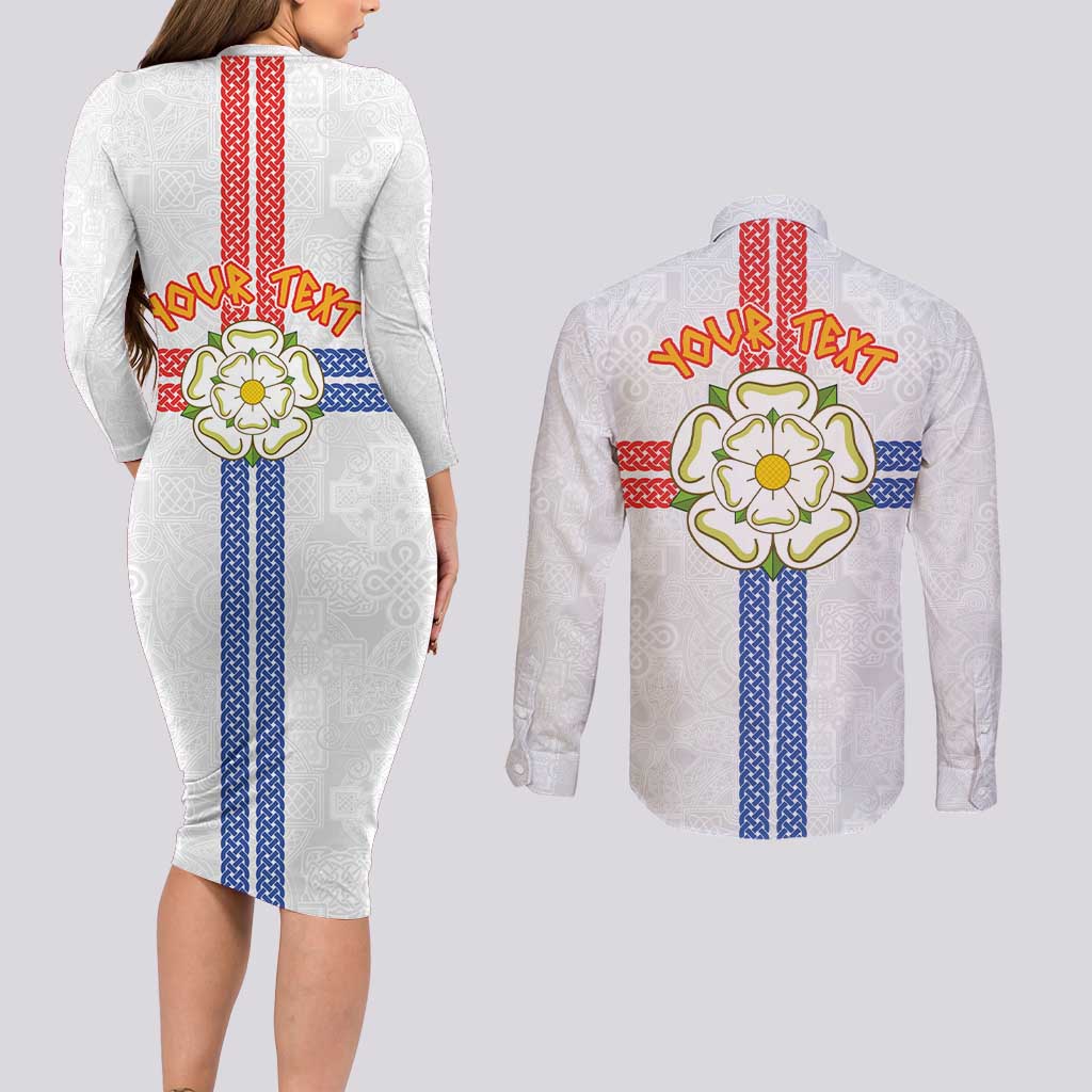 Personalized Yorkshire Celtic Heritage Couples Matching Long Sleeve Bodycon Dress and Long Sleeve Button Shirt Cross Style - Wonder Print Shop