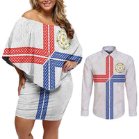 Personalized Yorkshire Celtic Heritage Couples Matching Off Shoulder Short Dress and Long Sleeve Button Shirt Cross Style - Wonder Print Shop