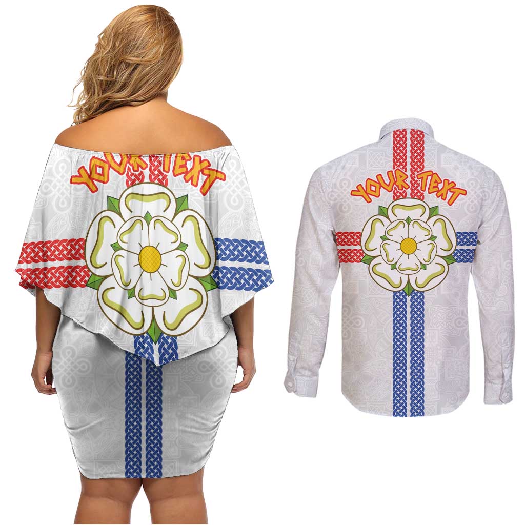 Personalized Yorkshire Celtic Heritage Couples Matching Off Shoulder Short Dress and Long Sleeve Button Shirt Cross Style - Wonder Print Shop