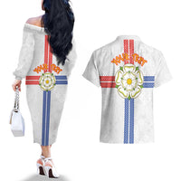 Personalized Yorkshire Celtic Heritage Couples Matching Off The Shoulder Long Sleeve Dress and Hawaiian Shirt Cross Style - Wonder Print Shop