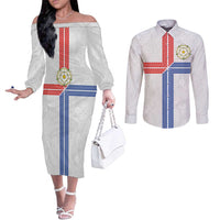 Personalized Yorkshire Celtic Heritage Couples Matching Off The Shoulder Long Sleeve Dress and Long Sleeve Button Shirt Cross Style - Wonder Print Shop