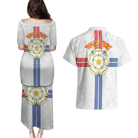 Personalized Yorkshire Celtic Heritage Couples Matching Puletasi and Hawaiian Shirt Cross Style - Wonder Print Shop