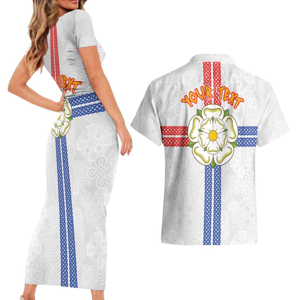 Personalized Yorkshire Celtic Heritage Couples Matching Short Sleeve Bodycon Dress and Hawaiian Shirt Cross Style - Wonder Print Shop