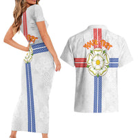 Personalized Yorkshire Celtic Heritage Couples Matching Short Sleeve Bodycon Dress and Hawaiian Shirt Cross Style - Wonder Print Shop