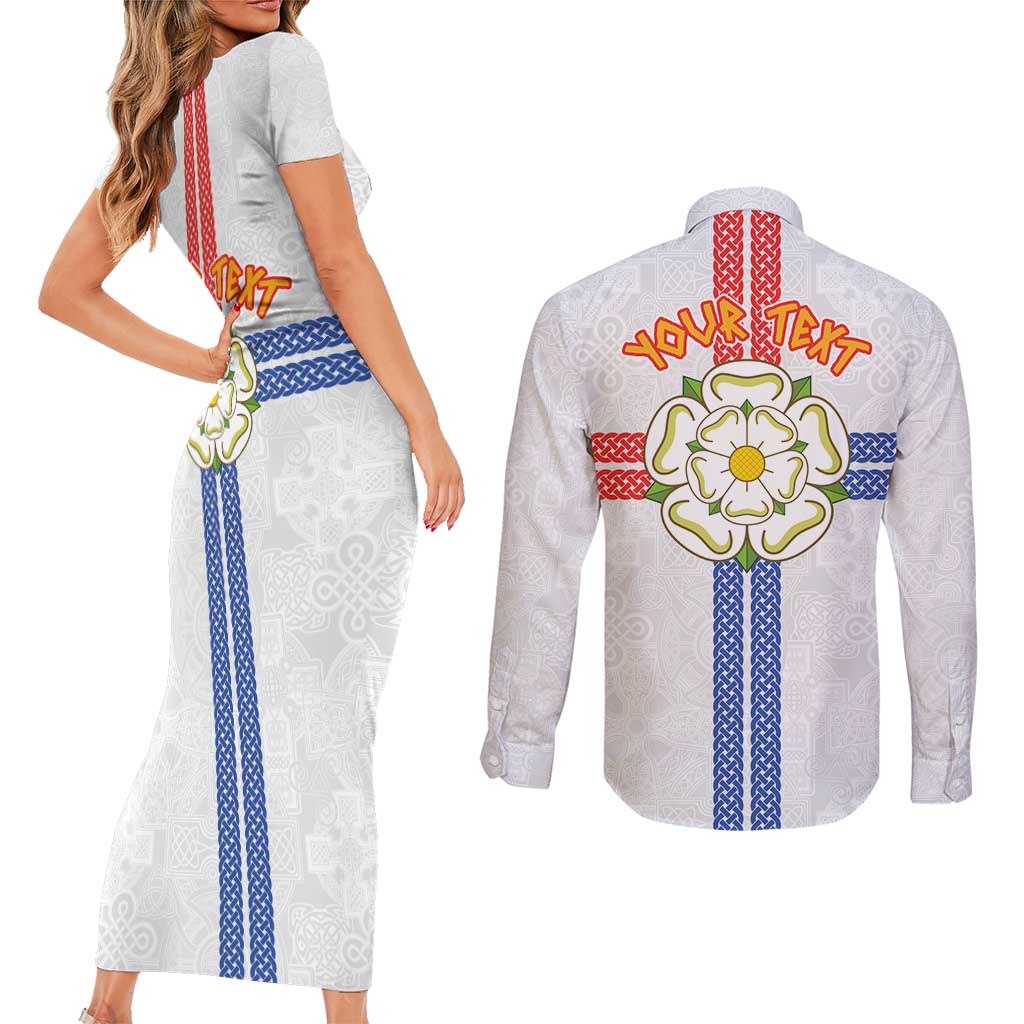 Personalized Yorkshire Celtic Heritage Couples Matching Short Sleeve Bodycon Dress and Long Sleeve Button Shirt Cross Style - Wonder Print Shop