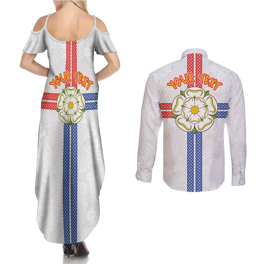 Personalized Yorkshire Celtic Heritage Couples Matching Summer Maxi Dress and Long Sleeve Button Shirt Cross Style - Wonder Print Shop