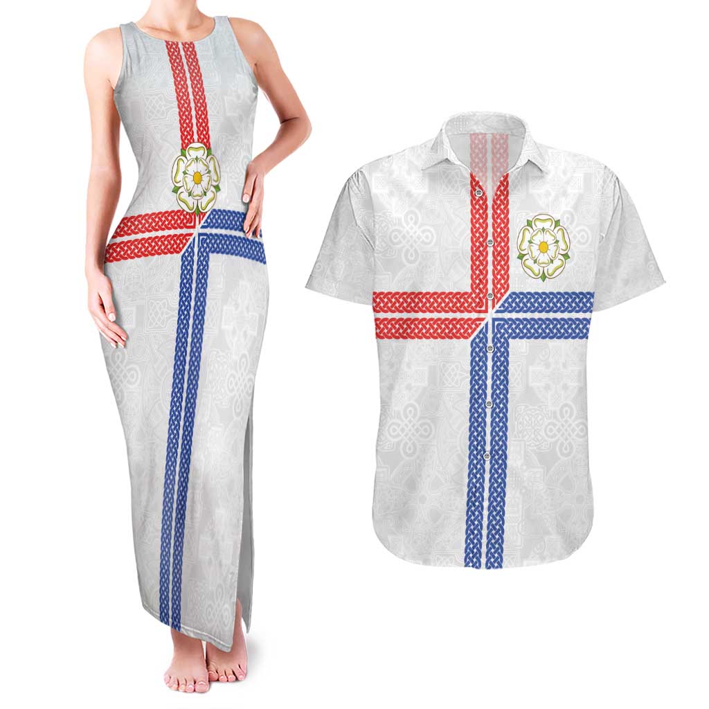 Personalized Yorkshire Celtic Heritage Couples Matching Tank Maxi Dress and Hawaiian Shirt Cross Style - Wonder Print Shop