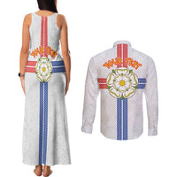 Personalized Yorkshire Celtic Heritage Couples Matching Tank Maxi Dress and Long Sleeve Button Shirt Cross Style - Wonder Print Shop