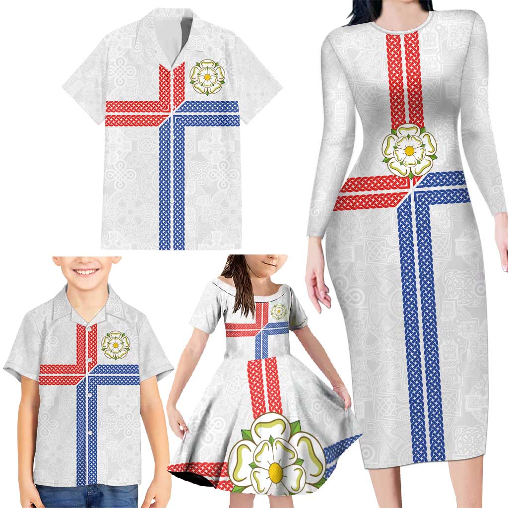 Personalized Yorkshire Celtic Heritage Family Matching Long Sleeve Bodycon Dress and Hawaiian Shirt Cross Style - Wonder Print Shop