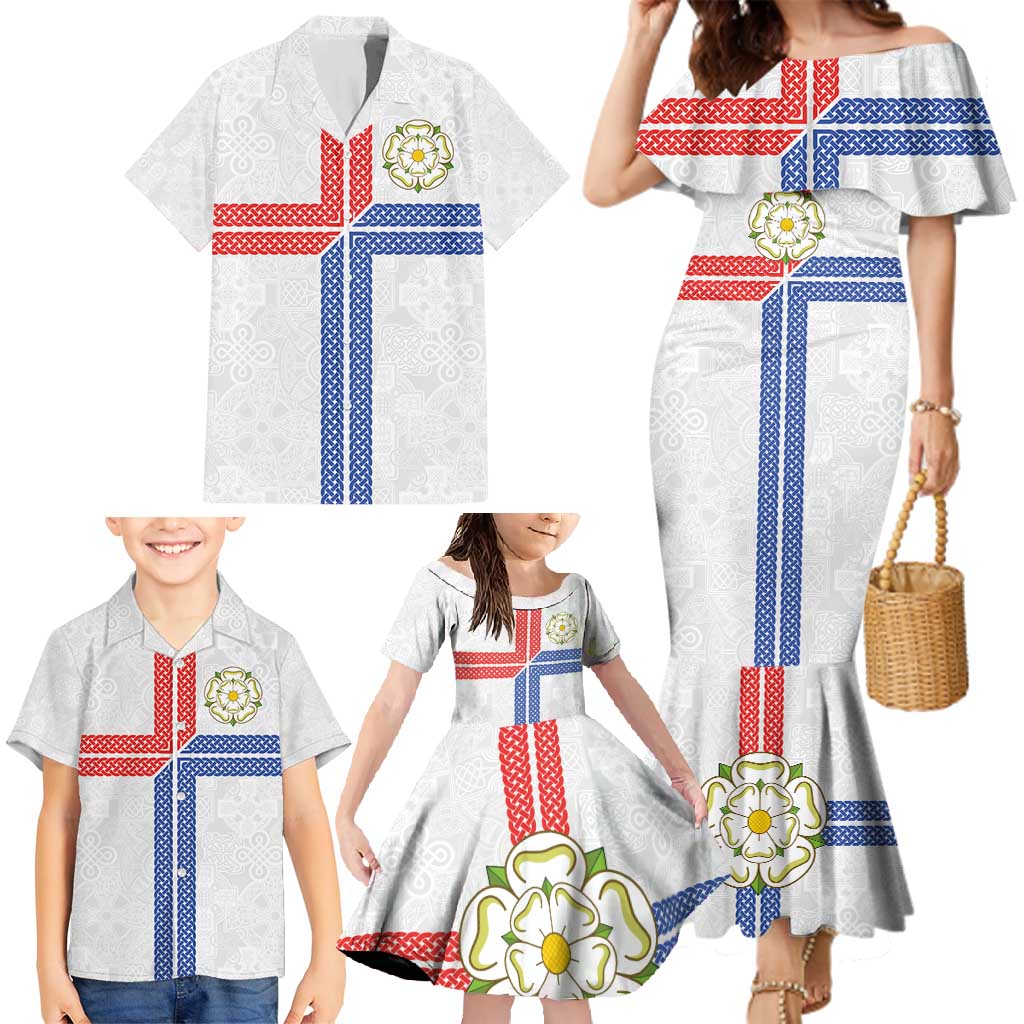 Personalized Yorkshire Celtic Heritage Family Matching Mermaid Dress and Hawaiian Shirt Cross Style - Wonder Print Shop