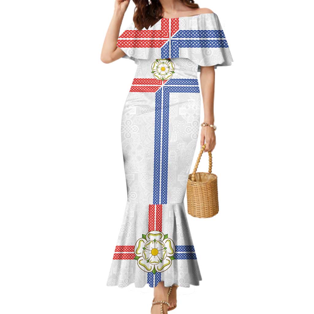 Personalized Yorkshire Celtic Heritage Family Matching Mermaid Dress and Hawaiian Shirt Cross Style - Wonder Print Shop