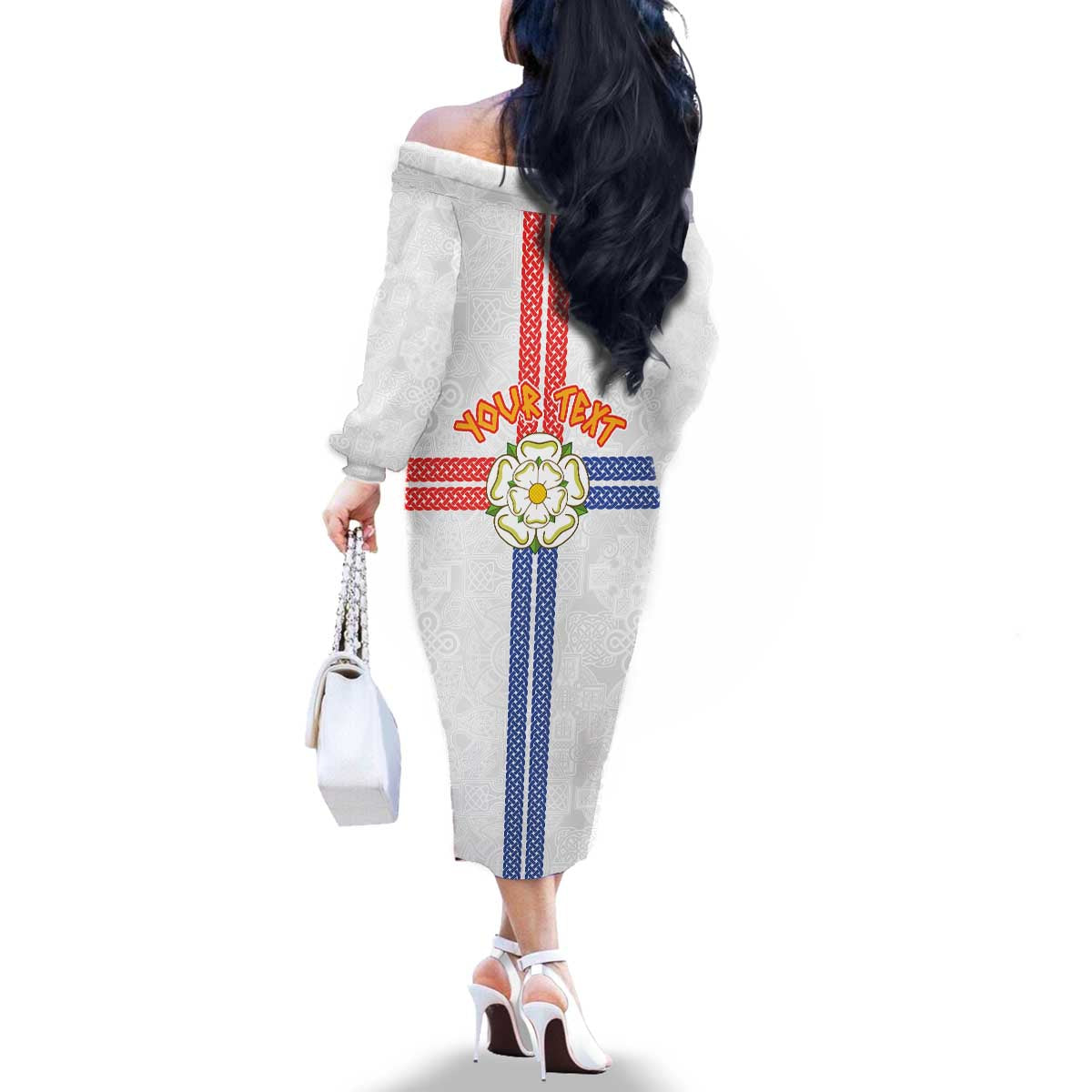 Personalized Yorkshire Celtic Heritage Family Matching Off The Shoulder Long Sleeve Dress and Hawaiian Shirt Cross Style - Wonder Print Shop