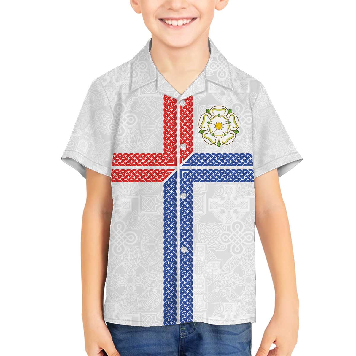 Personalized Yorkshire Celtic Heritage Family Matching Off The Shoulder Long Sleeve Dress and Hawaiian Shirt Cross Style - Wonder Print Shop