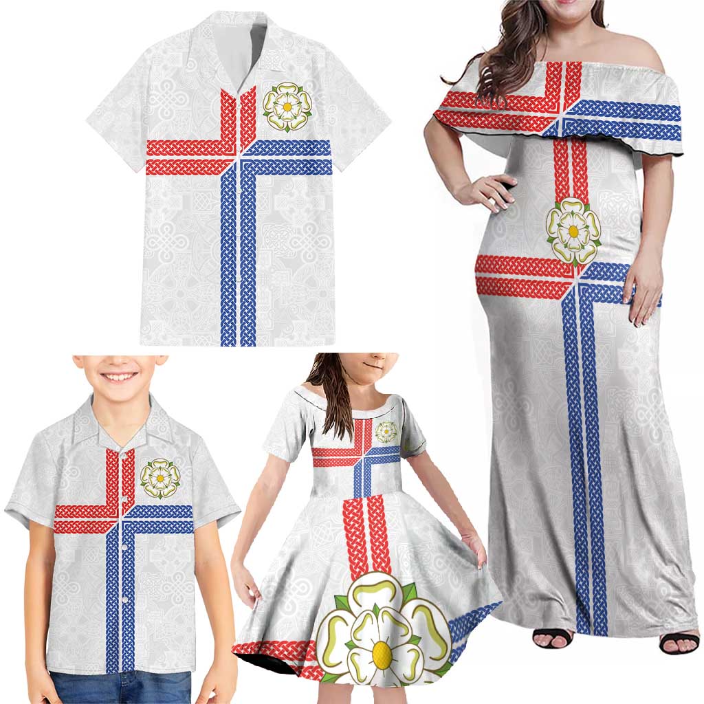 Personalized Yorkshire Celtic Heritage Family Matching Off Shoulder Maxi Dress and Hawaiian Shirt Cross Style - Wonder Print Shop