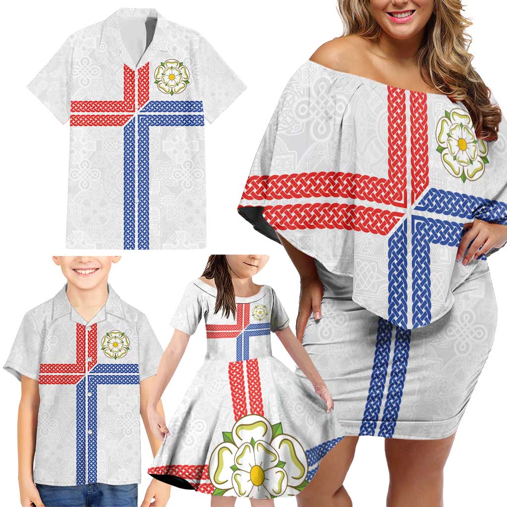 Personalized Yorkshire Celtic Heritage Family Matching Off Shoulder Short Dress and Hawaiian Shirt Cross Style - Wonder Print Shop