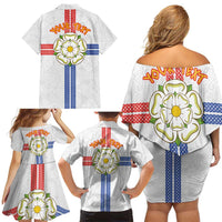 Personalized Yorkshire Celtic Heritage Family Matching Off Shoulder Short Dress and Hawaiian Shirt Cross Style - Wonder Print Shop