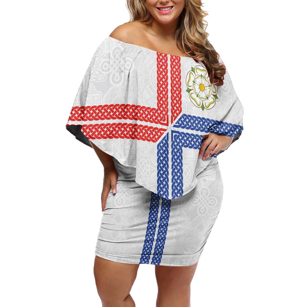 Personalized Yorkshire Celtic Heritage Family Matching Off Shoulder Short Dress and Hawaiian Shirt Cross Style - Wonder Print Shop