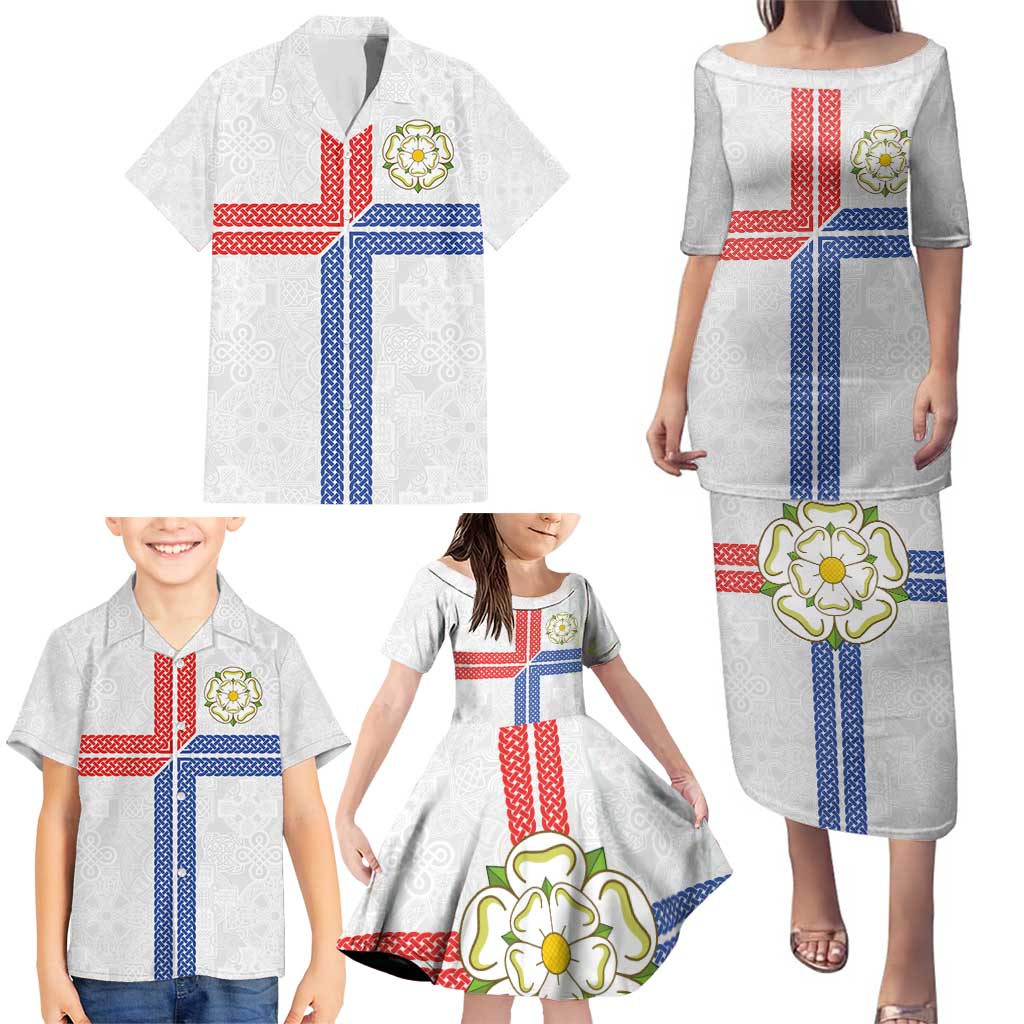 Personalized Yorkshire Celtic Heritage Family Matching Puletasi and Hawaiian Shirt Cross Style - Wonder Print Shop