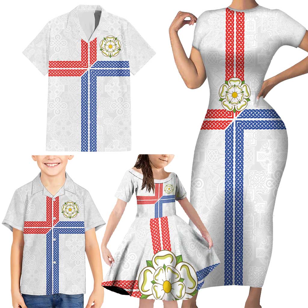 Personalized Yorkshire Celtic Heritage Family Matching Short Sleeve Bodycon Dress and Hawaiian Shirt Cross Style - Wonder Print Shop